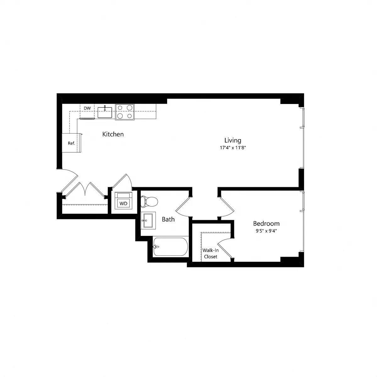 Floor plan 1 Bedroom - 1 Bath | A02