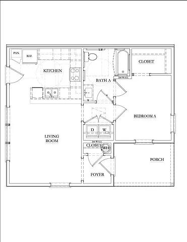 Floor plan 1 Bed Ash Twin - ADA