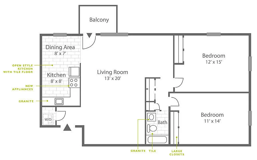 Floor plan 2 Bed | 1 Bath