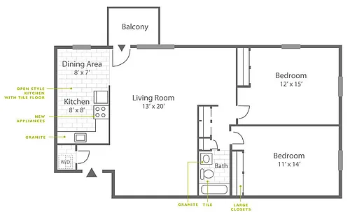 Floor plan 2 Bed | 1 Bath