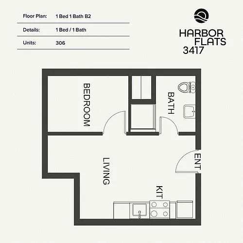 Floor plan 1 Bed 1 Bath B2