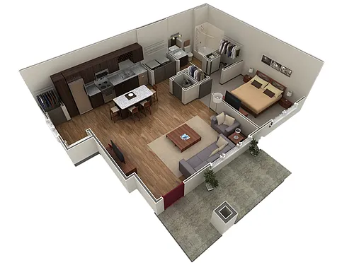 Floor plan 1 BR Grand Courtyard