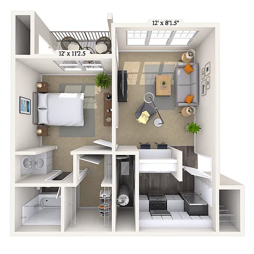 Floor plan Traditional 1x1 581-709 SF
