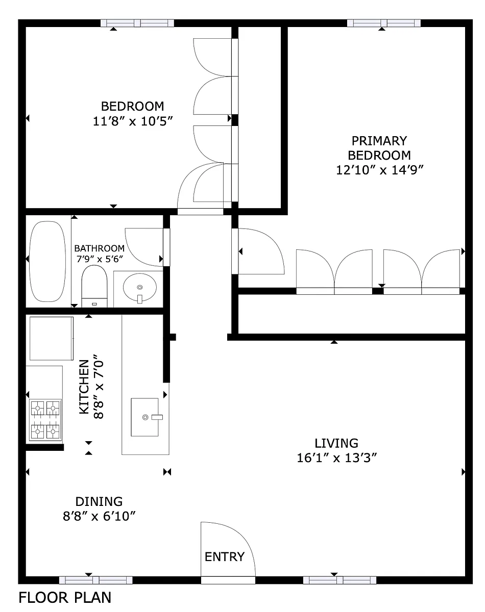 Floor plan 2 bedroom 1 bath