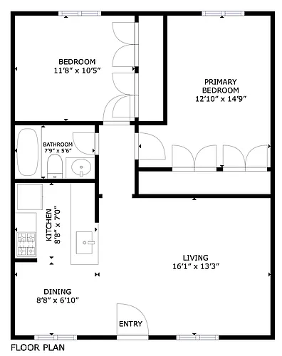 Floor plan 2 bedroom 1 bath