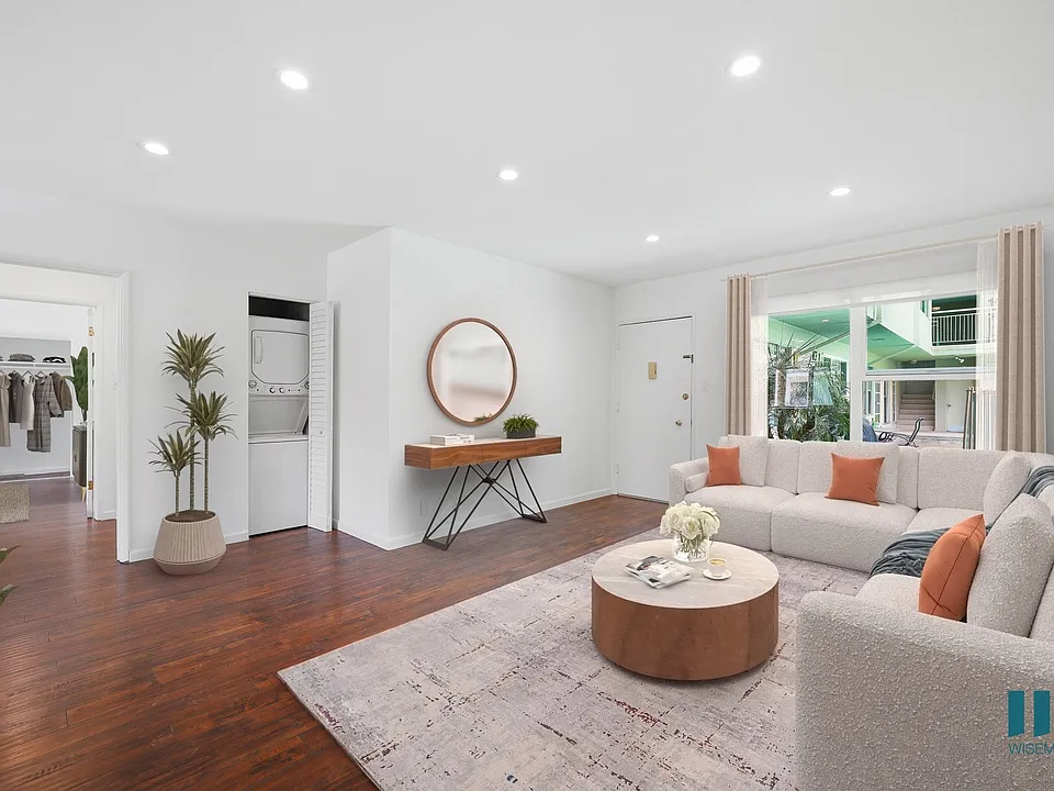 Living Room with Large-Size Windows, Recessed Lighting, and Vinyl Flooring