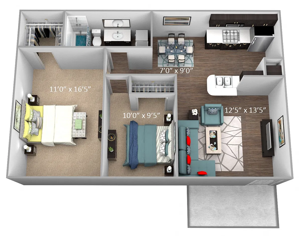 Floor plan Two Bedroom One Bath