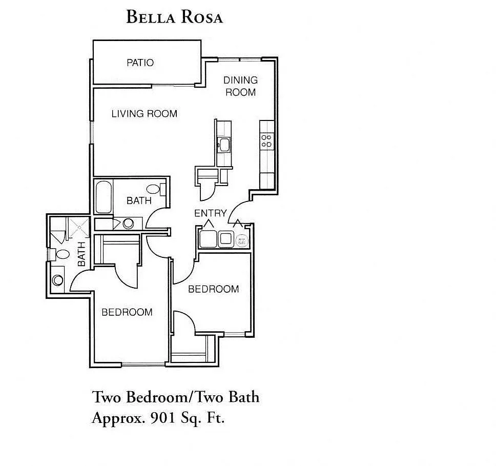 Floor plan 2 Bedroom, 2 Bath Large