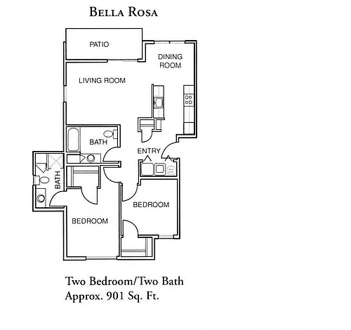 Floor plan 2 Bedroom, 2 Bath Large