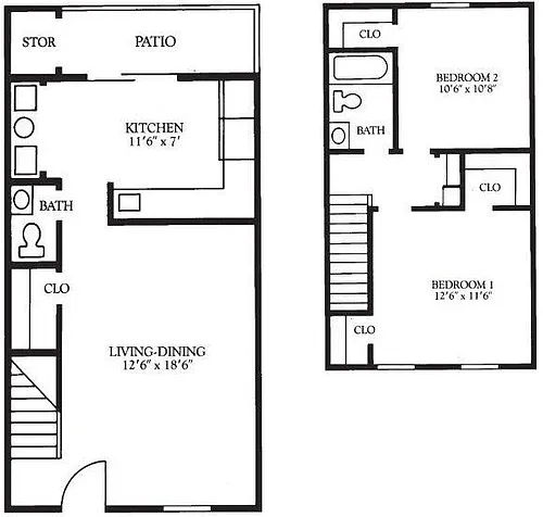 Floor plan 2 Bed 1.5 Bath