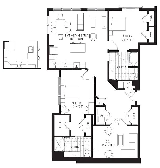 Floor plan 2 Bed/2 Bath Den-C7