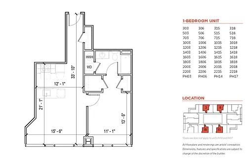 Floor plan One Bedroom Style 1