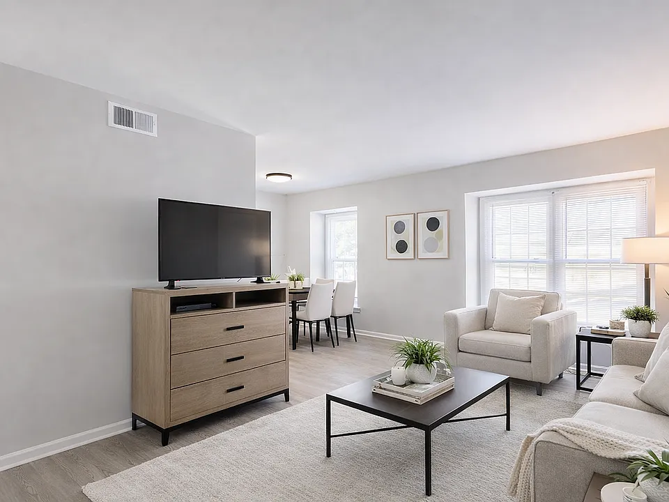 Modern open-concept living and dining space
