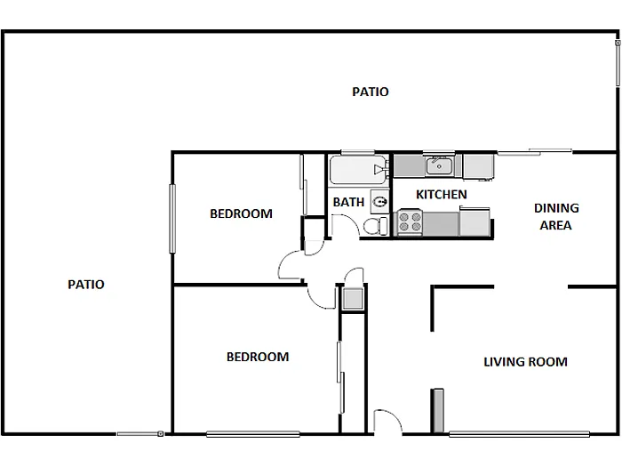 Floor plan 2 Bed / 1 Bath: Type D