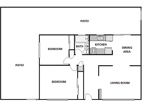 Floor plan 2 Bed / 1 Bath: Type D