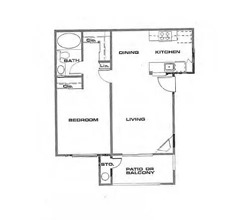 Floor plan 1BR, 1BA - Type A
