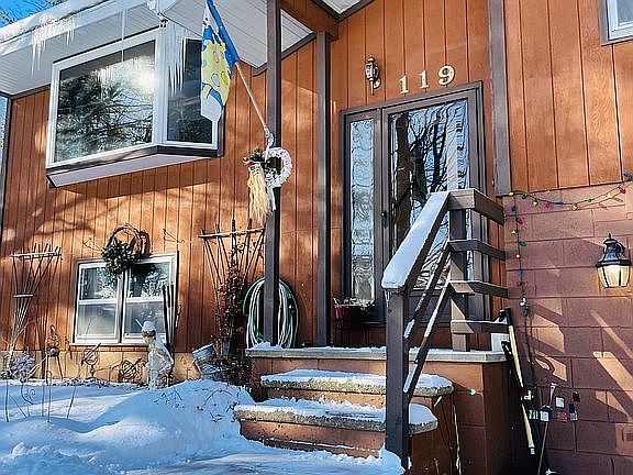 front door and porch