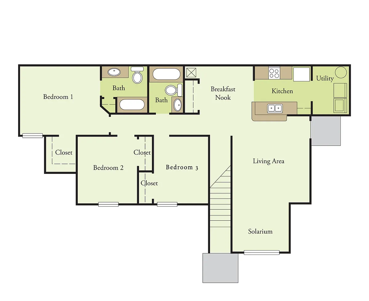 Floor plan Three Bedroom Two Bath