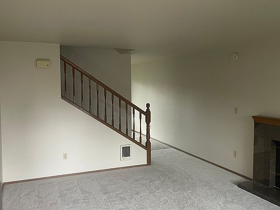 Living room and wood fireplace
