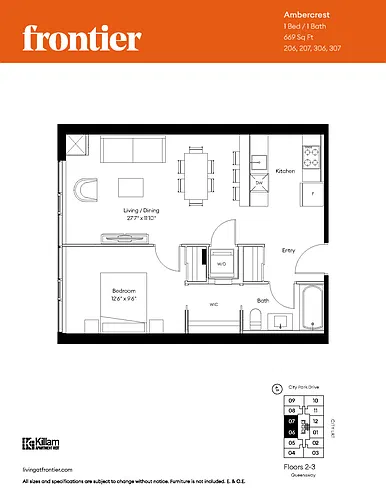 Floor plan One Bedroom 1 Bed 1 Bath