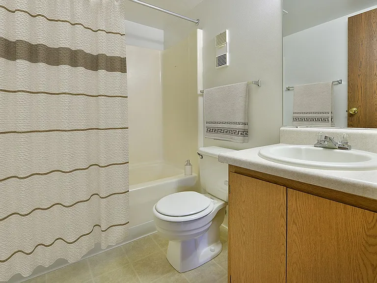 A bathroom at Charter Oak Apartments, Davison, Michigan