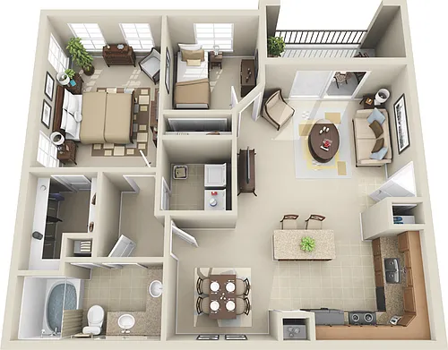 Floor plan 1 Bed, 1 Bath D (140% Income Restricted)