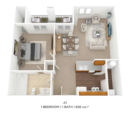 Floor plan One Bedroom- 626 sqft