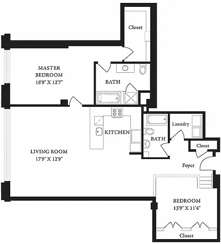 Floor plan LS-Q Two Bedroom, Two Bathroom