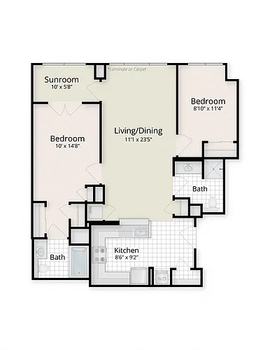 Floor plan Two Bedroom Two Bath Sunroom