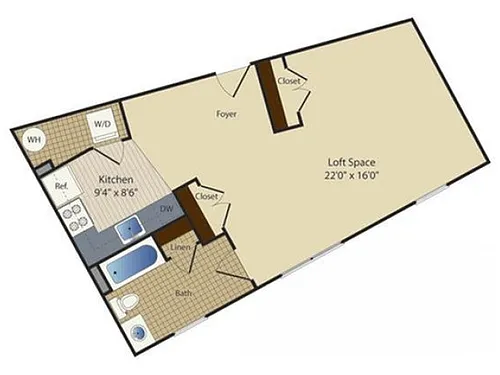 Floor plan Studio (585 SF)