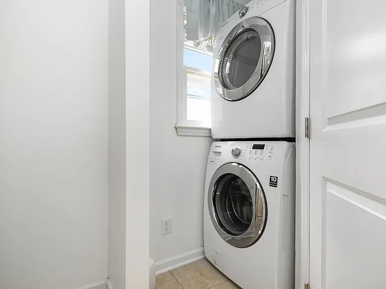 Full size stackable washer and dryer.
