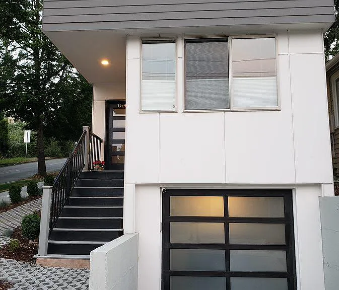 Garage entrance on street level.