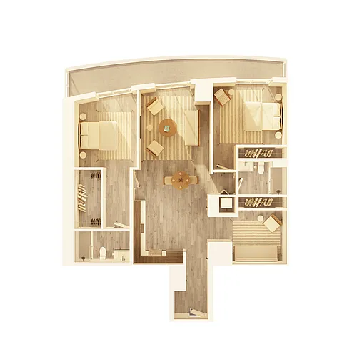 Floor plan 2 BD + Den Type D (B04D)