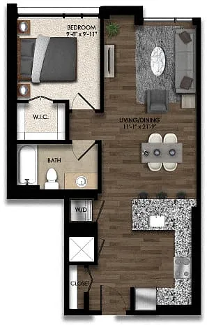 Floor plan 1 Bed/1 Bath-11E