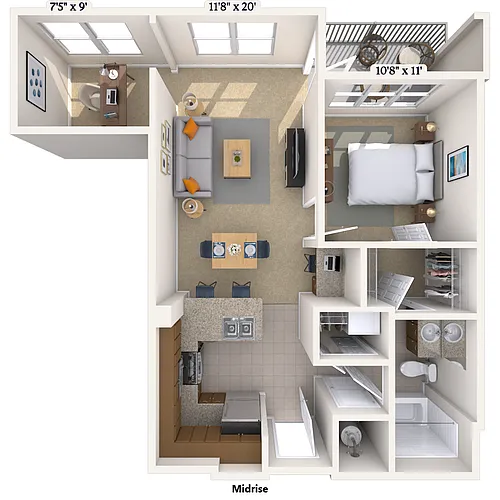Floor plan Traditional 1x1 752-951 SF