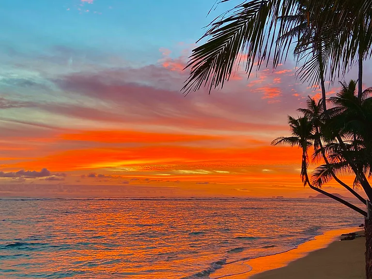 Sunrise at the beach across the street