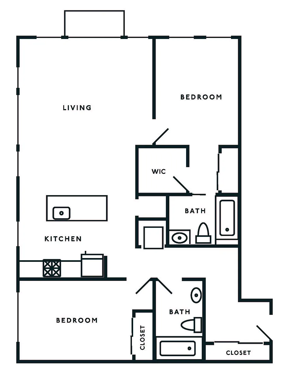 Floor plan 2 Bed 2 Bath with Balcony