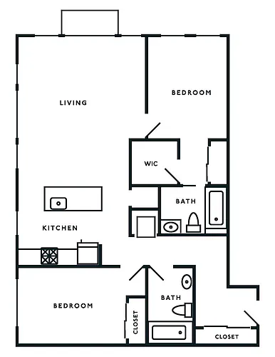 Floor plan 2 Bed 2 Bath with Balcony