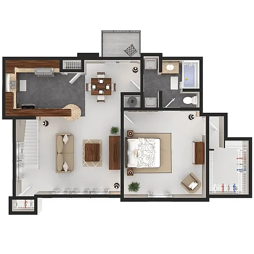 Floor plan 1 Bed 1 Bath Loft plus 150 Attached Garage and Opt