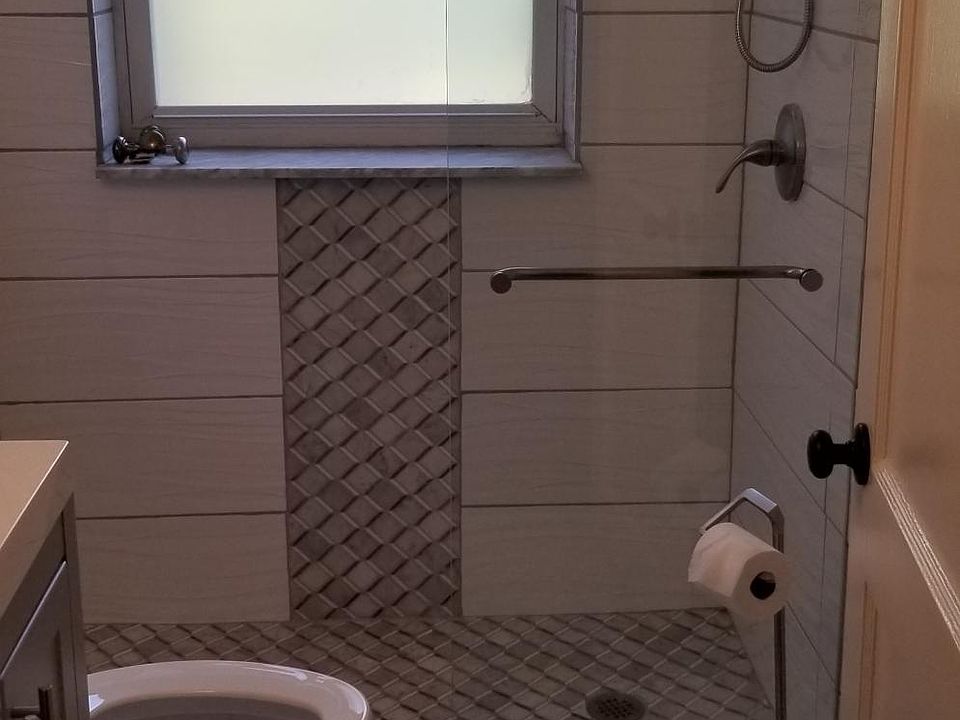 Newly renovated bathroom with walk-in shower