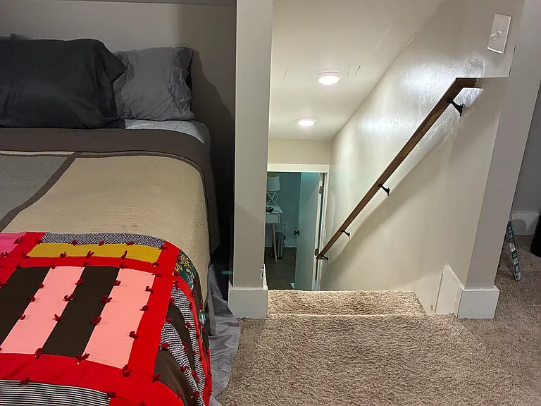 Bedroom and sitting area are upstairs.