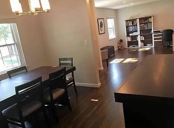View from dining room into the den/office