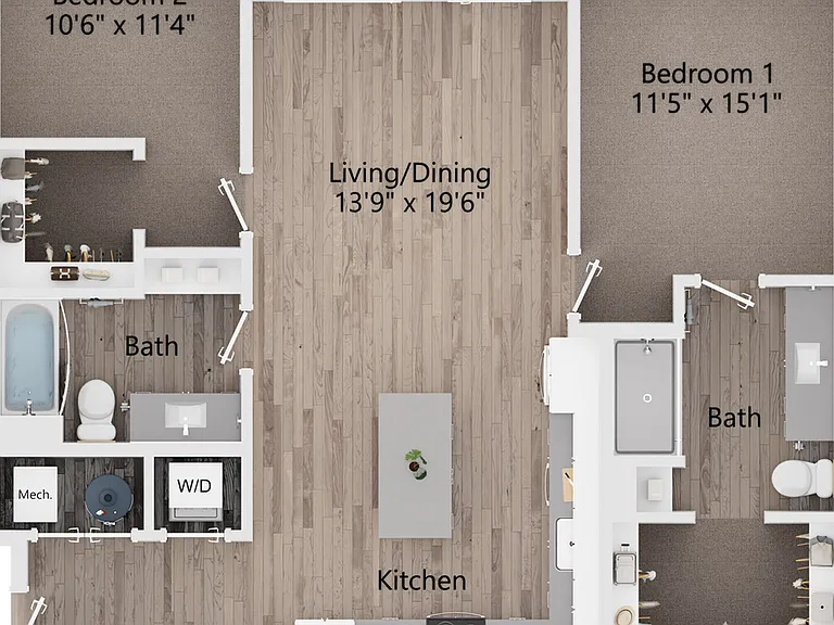 2A 2 Bedroom 2 Bathroom 1054 Sq Ft 2A 2 Bedroom 2 Bathroom 1054 Sq Ft