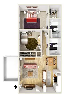Floor plan 2 BR, 2 BA