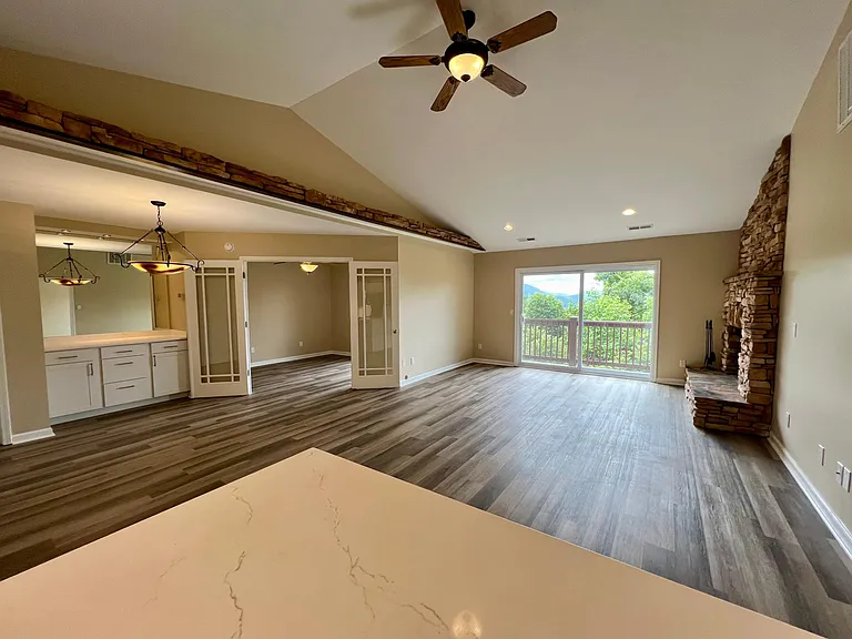 High ceilings add to the open floor plan