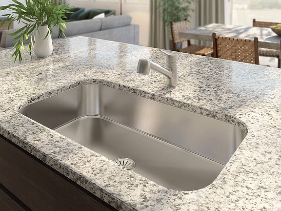 Kitchen with stainless steel sink