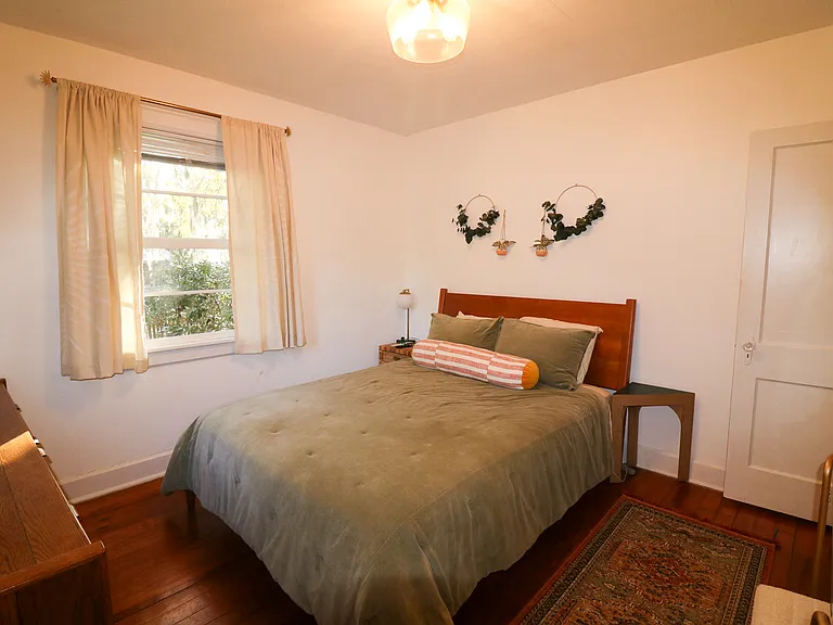 Master bed with comfortable mattress and bedding included