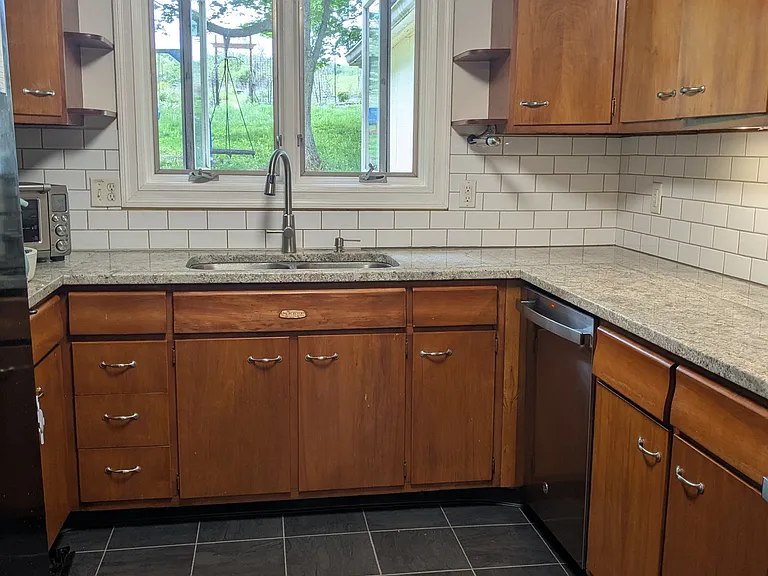 Kitchen facing backyard