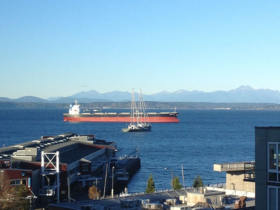 Elliott Bay and Olympic mtns