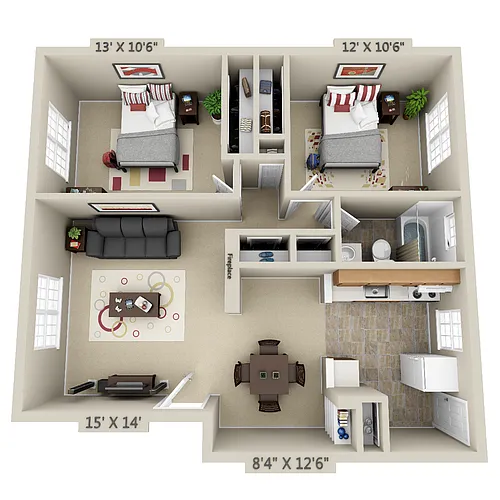Floor plan 2 Bedroom 1 Bath
